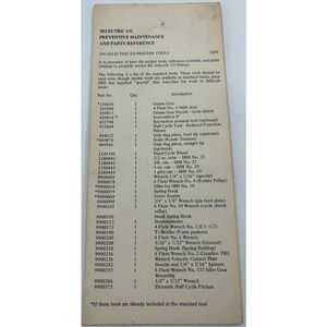 Selectric I/O Preventive Maintenance and Parts Reference IBM Sheet